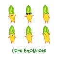 Corn smiles. Cute cartoon emoticons. Emoji icons