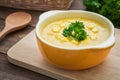 Corn soup in bowl