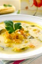 Corn soup with brussels sprouts and other vegetables Royalty Free Stock Photo