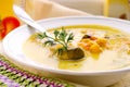 Corn soup with brussels sprouts and other vegetables Royalty Free Stock Photo