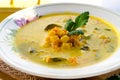 Corn soup with brussels sprouts and other vegetables Royalty Free Stock Photo