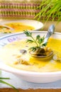 Corn soup with brussels sprouts and other vegetables Royalty Free Stock Photo