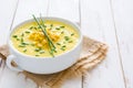 Corn soup in white bowl Royalty Free Stock Photo
