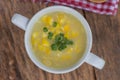 Corn soup in white bowl with corn Royalty Free Stock Photo