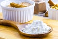 Corn starch is the flour made from corn used in cooking or for the preparation of creams, as a thickener Royalty Free Stock Photo