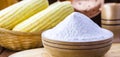 Corn starch is the corn flour used in cooking to prepare creams, as a thickener Royalty Free Stock Photo