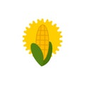 Corn and sun logo icon cartoon illustration Royalty Free Stock Photo