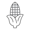 Corn thin line icon, farm and harvest, sweetcorn sign, vector graphics, a linear pattern on a white background.