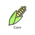 Corn thin line vector icon. Isolated maize vegetables linear style for menu, label, logo. Simple vegetarian food sign.