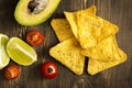 Corn tortilla chips Nachos and Guacamole sauce ingredients Royalty Free Stock Photo