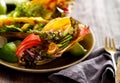 Corn tortilla tacos with avocado, tomatoes, onion and lettuce Royalty Free Stock Photo