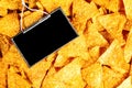 Corn tortillas or nachos with a blank slate Royalty Free Stock Photo