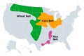 Corn Belt, Wheat Belt and Rice Belt of the United States, political map