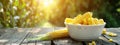 corn in a white bowl on a wooden table. Selective focus Royalty Free Stock Photo
