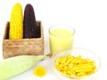 Corn, yellow corn boil And boiled purple corn in a box weave, such as water, milk and products made from corn.