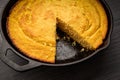 Cornbread baked in a cast iron skillet