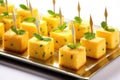 cornbread cubes on toothpicks for hors doeuvres Royalty Free Stock Photo