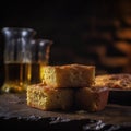 Cornbread On Stone In Rustic Pub. Generative AI Royalty Free Stock Photo