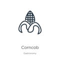 Corncob icon. Thin linear corncob outline icon isolated on white background from gastronomy collection. Line vector corncob sign,