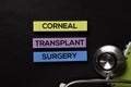 Corneal Transplant Surgery on top view black table with Healthcare/medical concept Royalty Free Stock Photo