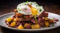 Corned beef hash breakfast stack savory