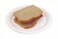 Corned beef sandwich on paper plate Royalty Free Stock Photo