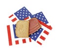 Corned beef sandwich on patriotic napkins Royalty Free Stock Photo