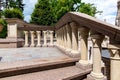 Corner of a balcony with stone railings and balustrades. Royalty Free Stock Photo