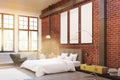 Corner of bedroom: brick walls and posters, toned Royalty Free Stock Photo