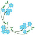Corner with blue forget me not flowers on a white background. Royalty Free Stock Photo