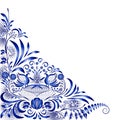 Corner blue pattern with birds and flowers