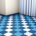 Corner blue and white tiles