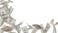 Corner Border of Falling One Hundred Dollar Bills Isolated on a White Background Royalty Free Stock Photo