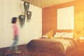 Brick bedroom, poster, plants corner toned Royalty Free Stock Photo