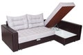 Corner convertible sofa bed with storage system, upholstery whit Royalty Free Stock Photo