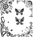 Corner doodle graseful set with butterflies Royalty Free Stock Photo