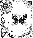 Corner doodle graseful set with butterfly Royalty Free Stock Photo