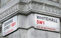 Corner of Downing Street and Whitehall in the City of Westminster, London, England, UK. 10 Downing Street is the office of British