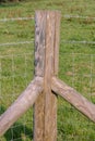 Corner fence post with stock fence Royalty Free Stock Photo