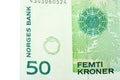 Corner of Fifty Norwegian Kroner banknote