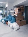 In a corner of a hospital there is a lot of garbage and waste ready for collection Royalty Free Stock Photo
