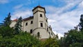 Corner of the Konopiste castle with heptagonal tower during beautiful day