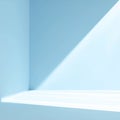 Corner of a Light Blue Room with Sunlight and Shadow Play wall floor Royalty Free Stock Photo
