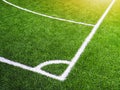 Corner line on green grass of futsal field or football field Royalty Free Stock Photo