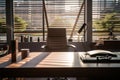 Corner office charm sunlight graces chiefs workplace with elegant simplicity