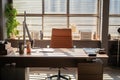 Corner office charm sunlight graces chiefs workplace with elegant simplicity