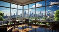 Corner office in an office in a modern skyscraper with panoramic windows against the backdrop of a big metropolis city Royalty Free Stock Photo
