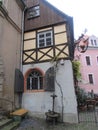 The corner of old Germany is a cafe in medieval style. Royalty Free Stock Photo