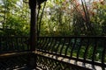 Corner of old wooden gallery in bamboo on sunny winter day