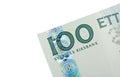 Corner of One Hundred Swedish Kronor banknote Royalty Free Stock Photo